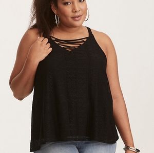 TORRID LACE OVERLAY CRISSCROSS TANK TOP